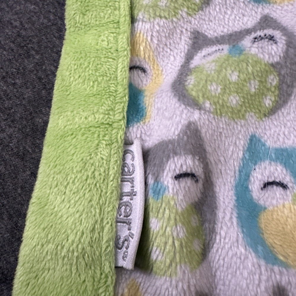 Carters Owl Baby Security Blanket Lovey Plush Stuffed Velour Green Gray Teal - Picture 4 of 7